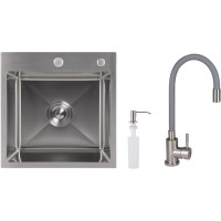Акционный набор Lidz: мойка H4545 Decor 2,5/0,5 мм + Смеситель Aria для кухни с гибким изливом (k35) Grey Акционный набор Lidz: мойка H4545 Decor 2,5/0,5 мм + Смеситель Aria для кухни с гибким изливом (k35) Grey
