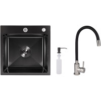 Акционный набор Lidz: мойка H4545 Black PVD Decor 2,5/0,5 мм + Смеситель Aria для кухни с гибким изливом (k35) Black