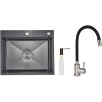 Акційний набір Lidz: мийка інтегрована Decor Black PVD Honeycomb 2,5/0,5 мм + Змішувач Aria для кухні з гнучким виливом (k35) Black Акційний набір Lidz: мийка інтегрована Decor Black PVD Honeycomb 2,5/0,5 мм + Змішувач Aria для кухні з гнучким виливом (k35) Black