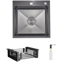 Комплект Lidz Handmade H5050HB Мийка для кухні інтегрована Decor Black PVD Honeycomb у комплекті з дозатором + Lidz LIDZK01B Корзина для кухонної мийки