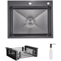 Комплект Lidz Handmade H6050HB Мийка для кухні інтегрована Decor Black PVD Honeycomb у комплекті з дозатором + LIDZK01B Корзина для кухонної мийки