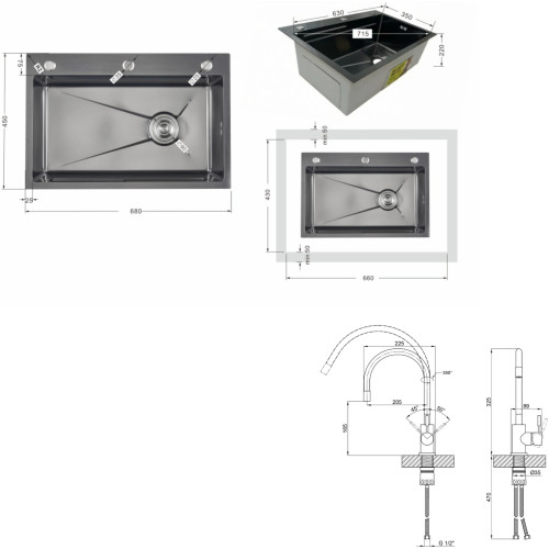 Акционный набор Lidz: мойка H6845 Décor Blaсk 3,0/1,0 мм + Смеситель Aria для кухни с гибким изливом (k35) Black