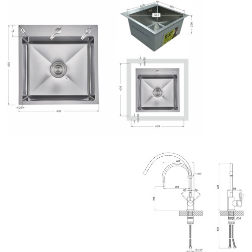 Акционный набор Lidz: мойка H4545 Decor 2,5/0,5 мм + Смеситель Aria для кухни с гибким изливом (k35) Grey