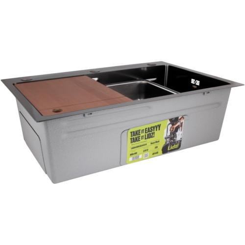 Акционный набор Lidz: мойка H6845 Décor Blaсk 3,0/1,0 мм + Смеситель Aria для кухни с гибким изливом (k35) Black