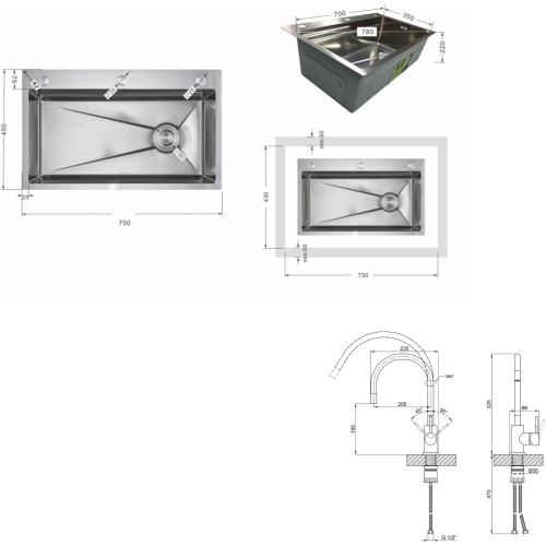 Акционный набор Lidz: мойка H7545 интегрированная Decor Honeycomb 3,0/1,0 мм LDH7545DEC48372 + Смеситель Aria для кухни с гибким изливом (k35) Grey