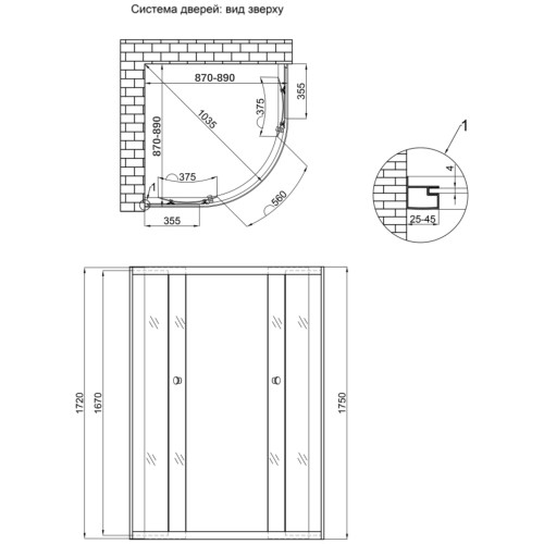 Душова кабіна Lidz Latwa SC89x89.SAT.MID.SAT.MID.GR полукругла, для середнього піддону, висота 175 см, скло тоноване 4 мм, без піддону