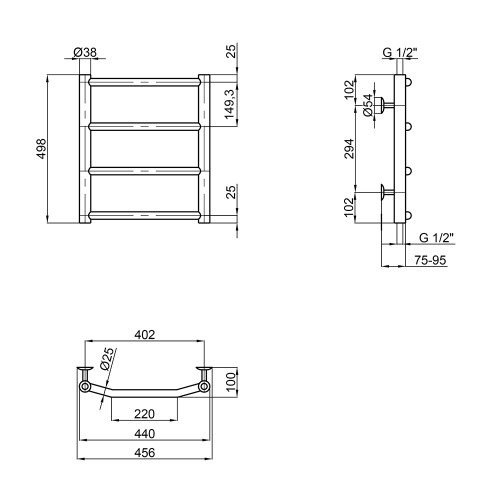 Сушка для рушників водяна Lidz Trapezium (CRM) D38/25 400x500 P5
