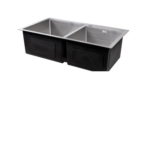 Акционный набор Lidz: мойка с двумя чашами интегрированная Brushed Steel 3,0/1,0 мм + Смеситель Aria для кухни с гибким изливом (k35) Grey