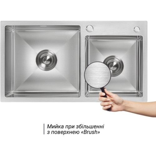 Акционный набор Lidz: мойка с двумя чашами интегрированная Brushed Steel 3,0/1,0 мм + Смеситель Aria для кухни с гибким изливом (k35) Grey