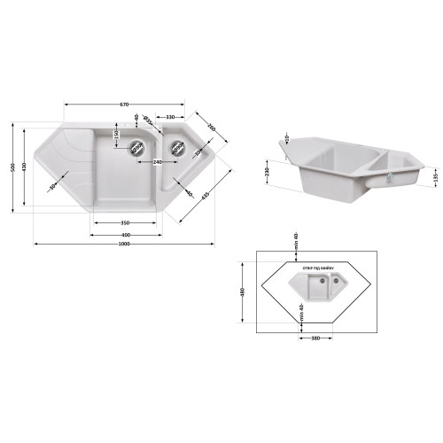 Кухонная мойка с дополнительной чашей Lidz 1000x500/225 GRA-09 (LIDZGRA091000500225)