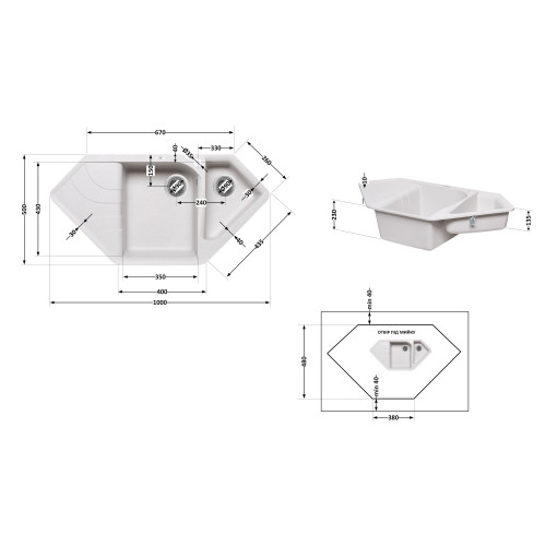 Кухонная мойка с дополнительной чашей Lidz 1000x500/225 STO-10 (LIDZSTO101000500225)