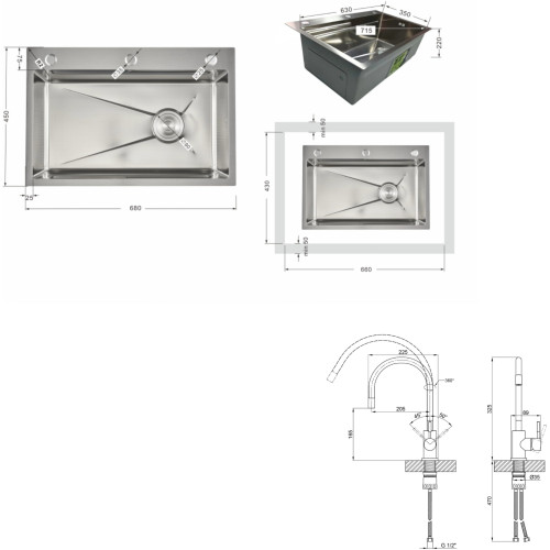 Акционный набор Lidz: мойка H6845 Decor 3,0/1,0 мм + Смеситель Aria для кухни с гибким изливом (k35) Grey
