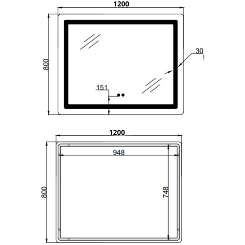 Зеркало Lidz Kubis (KU2) 1200х800 с LED-подсветкой Touch, с антизапотеванием, с диммером, рег. яркости LDKUB120080049007