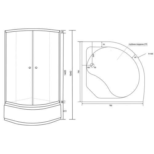Душова кабіна Lidz Latwa SC80x80.SAT.HIGH.GR, скло тоноване 4 мм