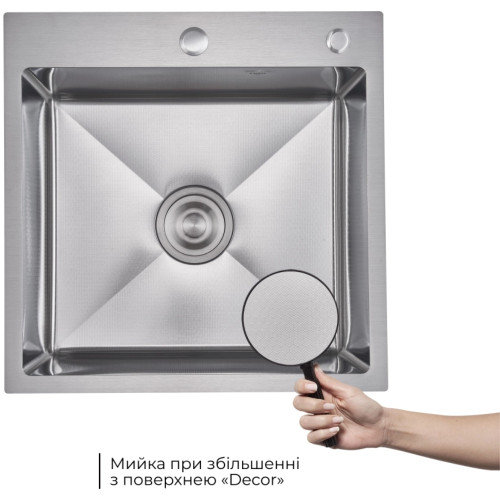 Комплект Lidz Handmade H5050H Мийка для кухні інтегрована Decor Honeycomb у комплекті з дозатором + Lidz K01G Корзина для кухонної мийки