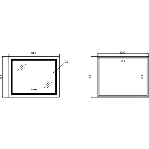 Зеркало Lidz Kubis (KU2) 1000х800 с часами, с LED-подсветкой Touch, с антизапотеванием, с диммером, рег. яркости LDKU1000800CL49282