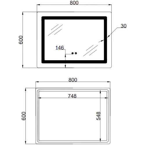 Зеркало Lidz Kubis (KU2) 800х600 с LED-подсветкой Touch, с антизапотеванием, с диммером, рег. яркости LD78LF9048060