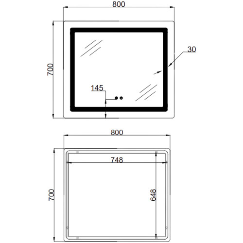 Зеркало Lidz Kubis (KU2) 700х800 с LED-подсветкой Touch, с антизапотеванием, с диммером, рег. яркости LD78LF9048070