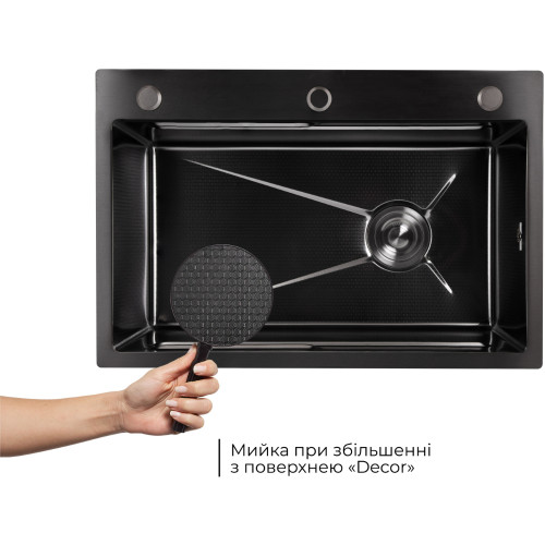 Мийка для кухні інтегрована Lidz Handmade H6845HB Decor Black PVD Honeycomb 3,0/1,0 мм LDH6845HDECBLM49445
