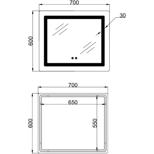 Зеркало Lidz Kubis (KU2) 600х700 с LED-подсветкой Touch, с антизапотеванием, с диммером, рег. яркости LDKU60070049286