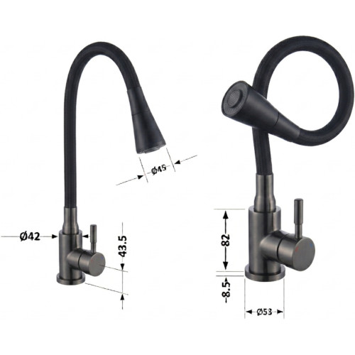 Змішувач для кухні Lidz Aria 015F31 (k35) з гнучким виливом LDARI015F31BGRP49566 Graphite/Black