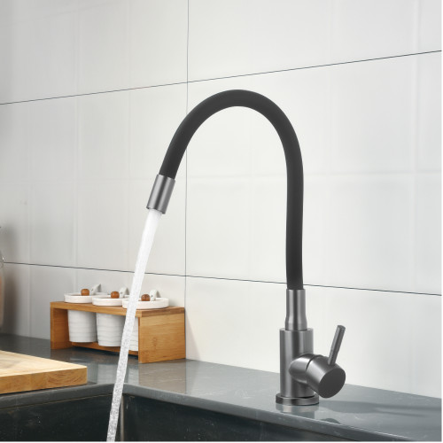 Змішувач для кухні Lidz Aria 015F3 (k35) з гнучким виливом LDARI015F3BGRP49564 Graphite/Black