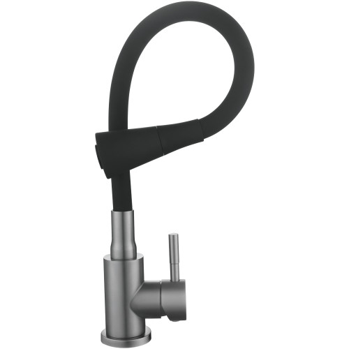 Змішувач для кухні Lidz Aria 015F31 (k35) з гнучким виливом LDARI015F31BGRP49566 Graphite/Black