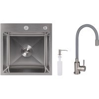 Акційний набір Lidz: мийка H4545 Decor 2,5/0,5 мм + Змішувач Aria для кухні з гнучким виливом (k35) Grey Акційний набір Lidz: мийка H4545 Decor 2,5/0,5 мм + Змішувач Aria для кухні з гнучким виливом (k35) Grey