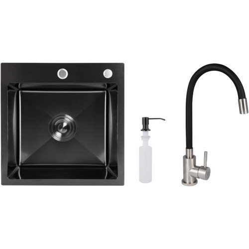 Акционный набор Lidz: мойка H4545 Black PVD Decor 2,5/0,5 мм + Смеситель Aria для кухни с гибким изливом (k35) Black