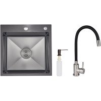 Акционный набор Lidz: мойка интегрированная Decor Black PVD Honeycomb 2,5/0,5 мм + Смеситель Aria для кухни с гибким изливом (k35) Black