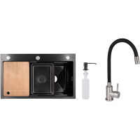 Акционный набор Lidz: мойка интегрированная Decor Black PVD Honeycomb 3,0/1,0 мм + Смеситель Aria для кухни с гибким изливом (k35) Black Акционный набор Lidz: мойка интегрированная Decor Black PVD Honeycomb 3,0/1,0 мм + Смеситель Aria для кухни с гибким изливом (k35) Black