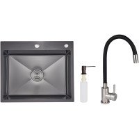 Акционный набор Lidz: мойка интегрированная Decor Black PVD Honeycomb 2,5/0,5 мм + Смеситель Aria для кухни с гибким изливом (k35) Black Акционный набор Lidz: мойка интегрированная Decor Black PVD Honeycomb 2,5/0,5 мм + Смеситель Aria для кухни с гибким изливом (k35) Black