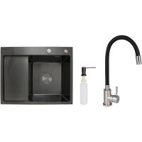 Акційний набір Lidz: мийка H6350BL інтегрована крило зліва Brushed Black PVD 3,0/1,0 мм + Змішувач Aria для кухні з гнучким виливом (k35) Black Акційний набір Lidz: мийка H6350BL інтегрована крило зліва Brushed Black PVD 3,0/1,0 мм + Змішувач Aria для кухні з гнучким виливом (k35) Black