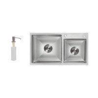 Мийка для кухні з двома чашами інтегрована Lidz Handmade H7843 (LDH7843BRU35387) Brushed Steel 3,0/1,0 мм Мийка для кухні з двома чашами інтегрована Lidz Handmade H7843 (LDH7843BRU35387) Brushed Steel 3,0/1,0 мм