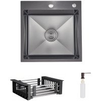 Комплект Lidz Handmade H5050HB Мийка для кухні інтегрована Decor Black PVD Honeycomb у комплекті з дозатором + Lidz LIDZK01B Корзина для кухонної мийки