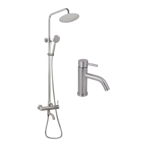 Акционный набор: Lidz Aria 0011F Смеситель для раковины (k35) Nickel + Lidz Aria 1031 Душевая система на 3 потребителя (с изливом) (k35) Nickel