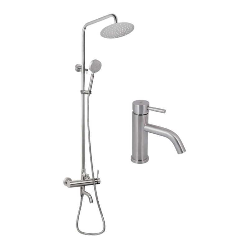 Акционный набор: Lidz Aria 0011F Смеситель для раковины (k35) Nickel + Lidz Aria 1031 Душевая система на 3 потребителя (с изливом) (k35) Nickel