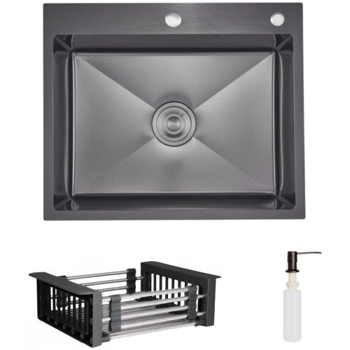 Комплект Lidz Handmade H6050HB Мойка для кухни интегрированная Decor Black PVD Honeycomb в комплекте с дозатором+ LIDZK01B Корзина для кухонной мойки