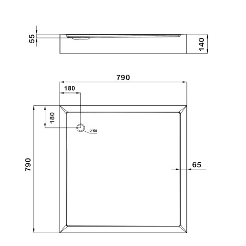 Душевой поддон Lidz KAPIELKA ST80x80х14 низкий квадратный, диаметр слива 52 мм