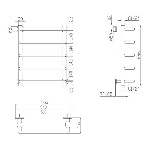 Полотенцесушитель водяной Lidz Standard (CRM) D32/20х1/2" 500x700 P5