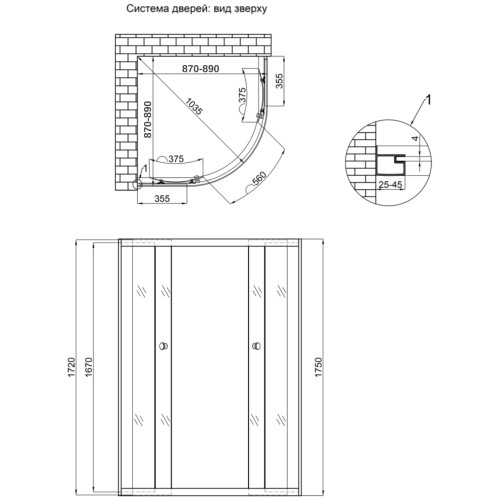 Душевая кабина Lidz Latwa SC89x89.SAT.MID.GR, полукруглая, для среднего поддона, высота 175 см, стекло тонированное 4 мм, без поддона