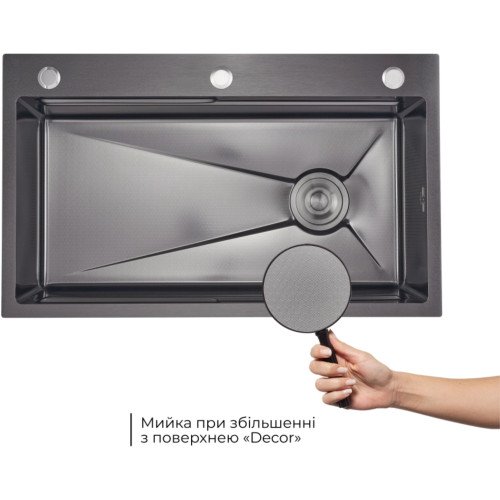 Акционный набор Lidz: мойка интегрированная Decor Black PVD Honeycomb 3,0/1,0 мм  + Смеситель Aria для кухни с гибким изливом (k35) Black