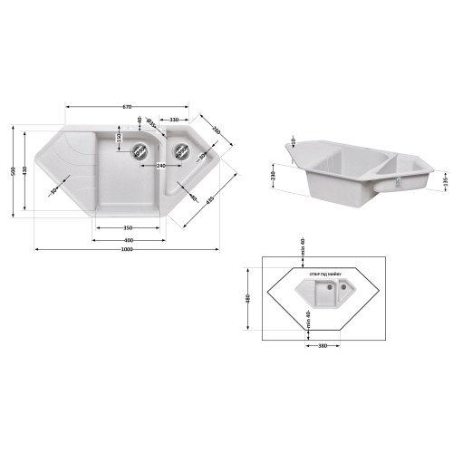 Кухонная мойка с дополнительной чашей Lidz 1000x500/225 GRA-09 (LIDZGRA091000500225)