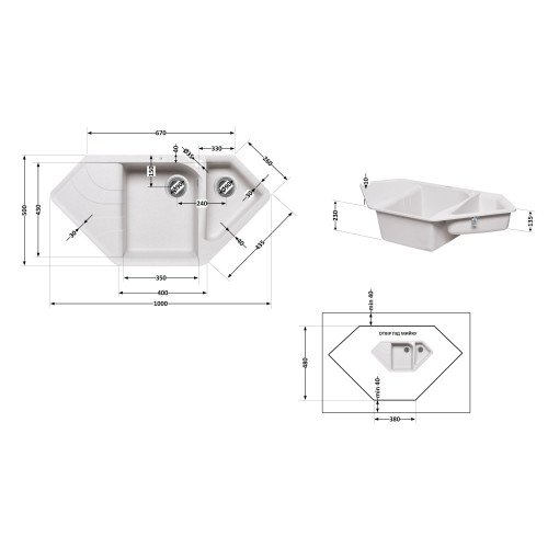 Кухонная мойка с дополнительной чашей Lidz 1000x500/225 STO-10 (LIDZSTO101000500225)