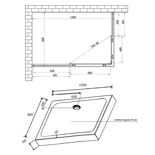 Душевая кабина Lidz Wiezak SC120x80.SAT.LOW.L, стекло Linie 4 мм