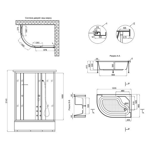 Гидромассажный бокс Lidz Tani SBM120x80R.SAT.HIGH.FR, стекло Frost 4 мм
