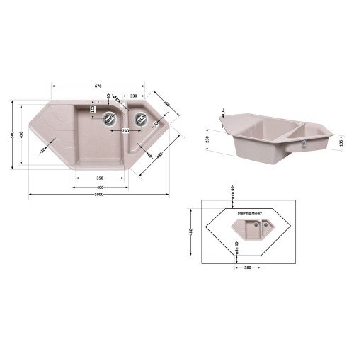 Кухонная мойка с дополнительной чашей Lidz 1000x500/225 COL-06 (LIDZCOL061000500225)