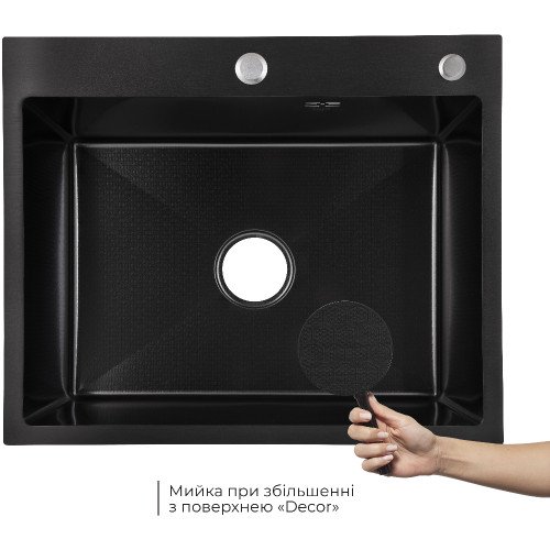 Мийка для кухні інтегрована Lidz Handmade H6050HB Decor Black PVD Honeycomb 2,5/0,5 мм LDH6050BDECPVD48371
