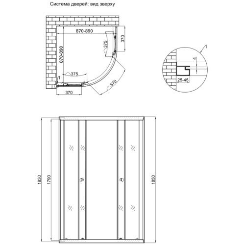 Душевая кабина Lidz Latwa SC89x89.SAT.LOW.DGR, стекло темное тонированное 4 мм без поддона