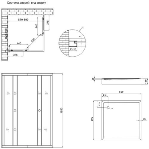 Душевая кабина Wawel SC90x90.SAT.LOW.DGR, квадратная, стекло тонированное 4 мм + Душевой поддон Kapielka ST90x90x14